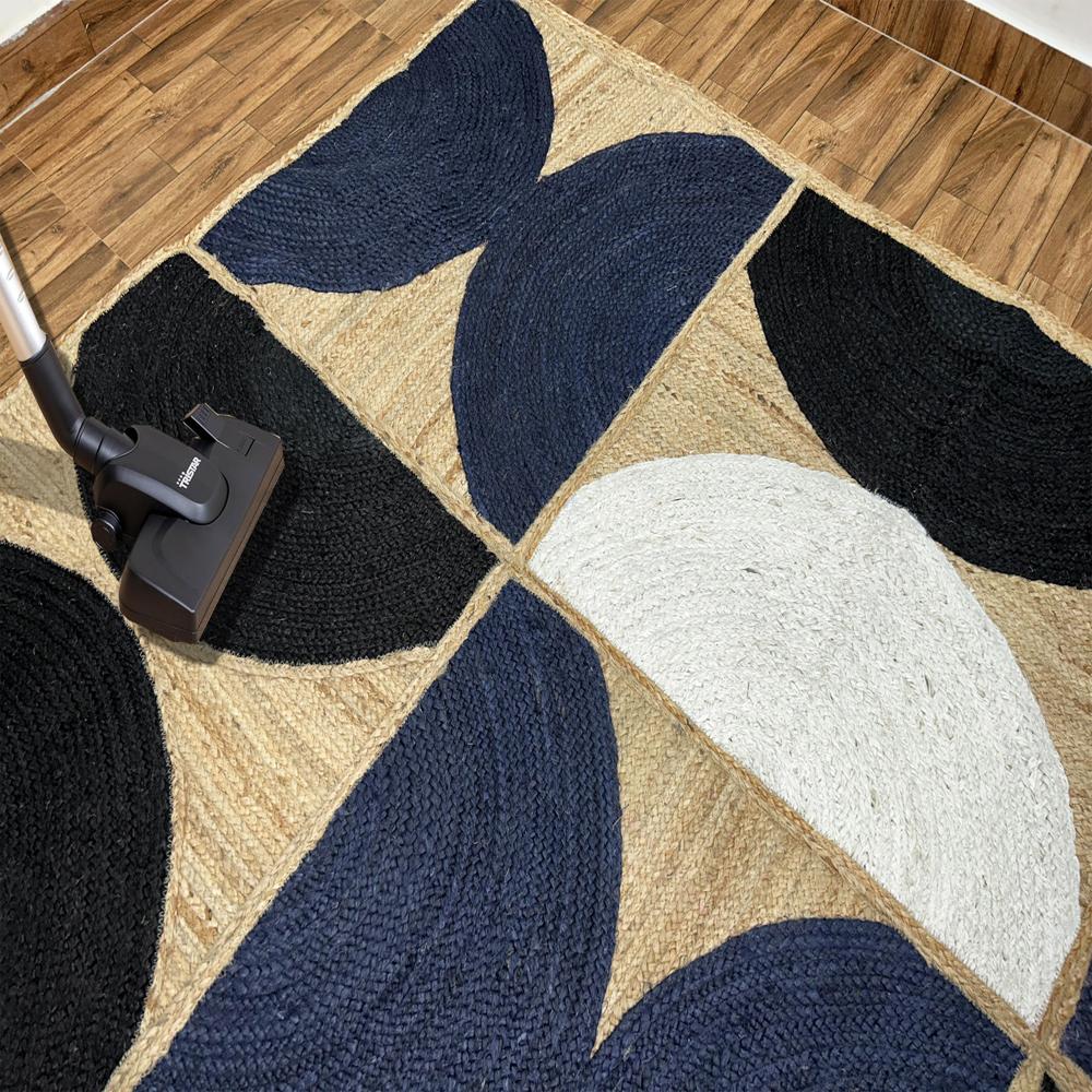 Geometric Jute Rug Navy & Black Half-Circle
