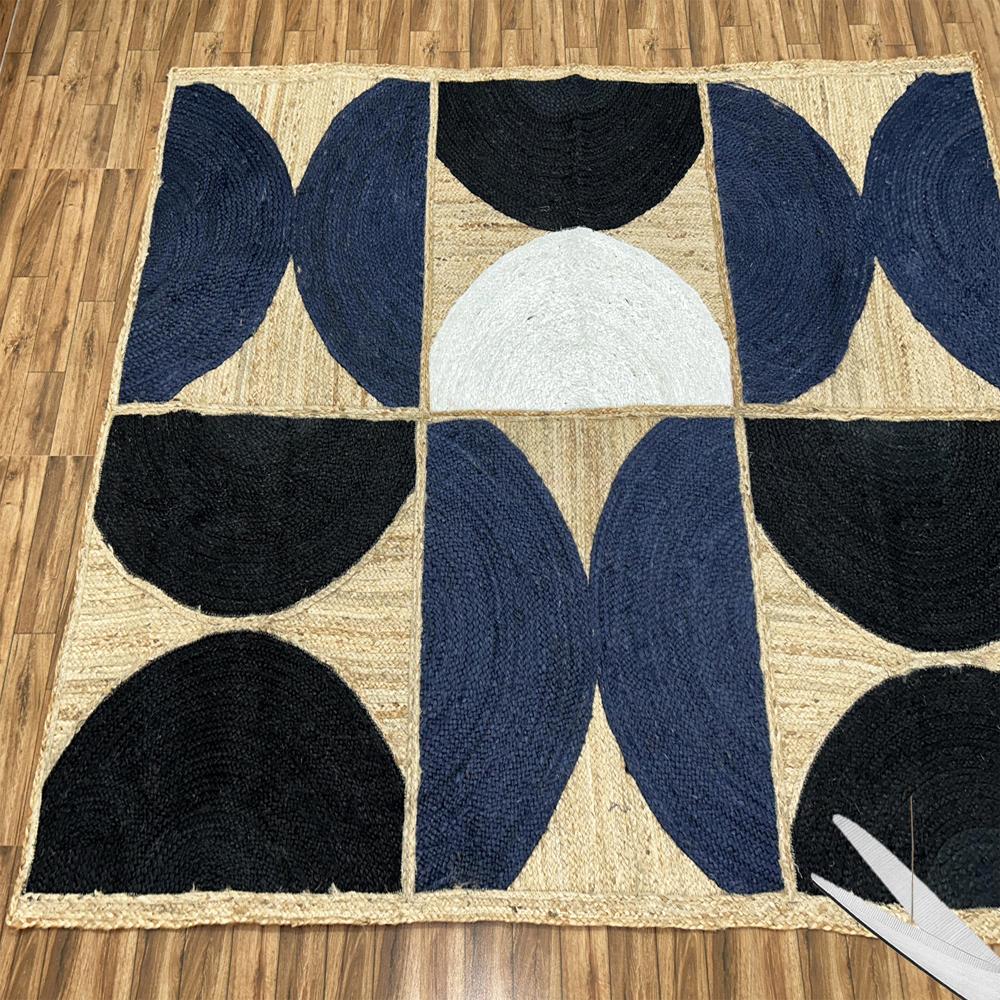 Geometric Jute Rug Navy & Black Half-Circle