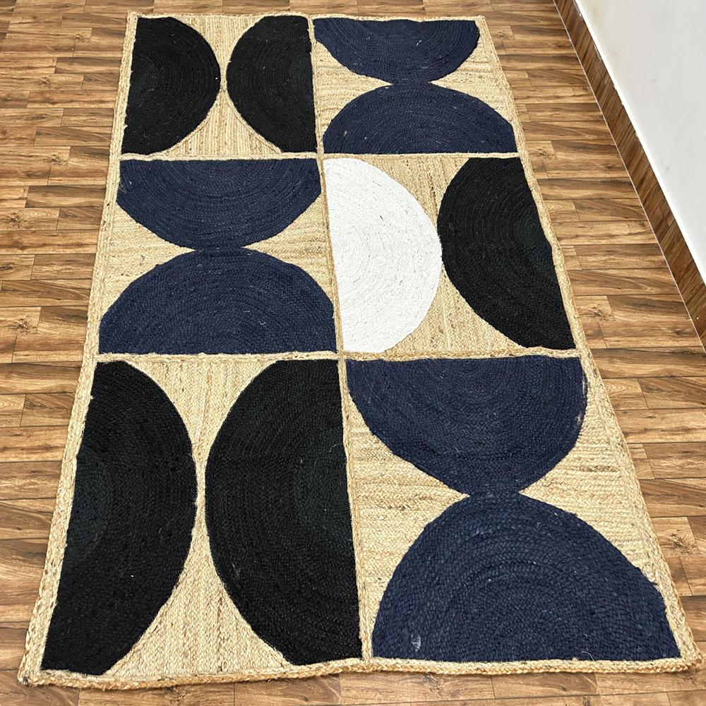 Geometric Jute Rug Navy & Black Half-Circle