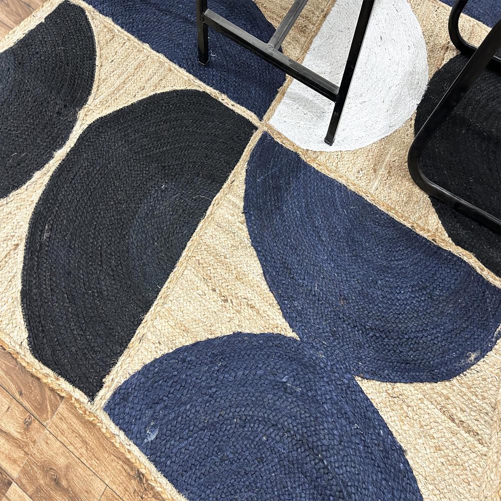 Geometric Jute Rug Navy & Black Half-Circle