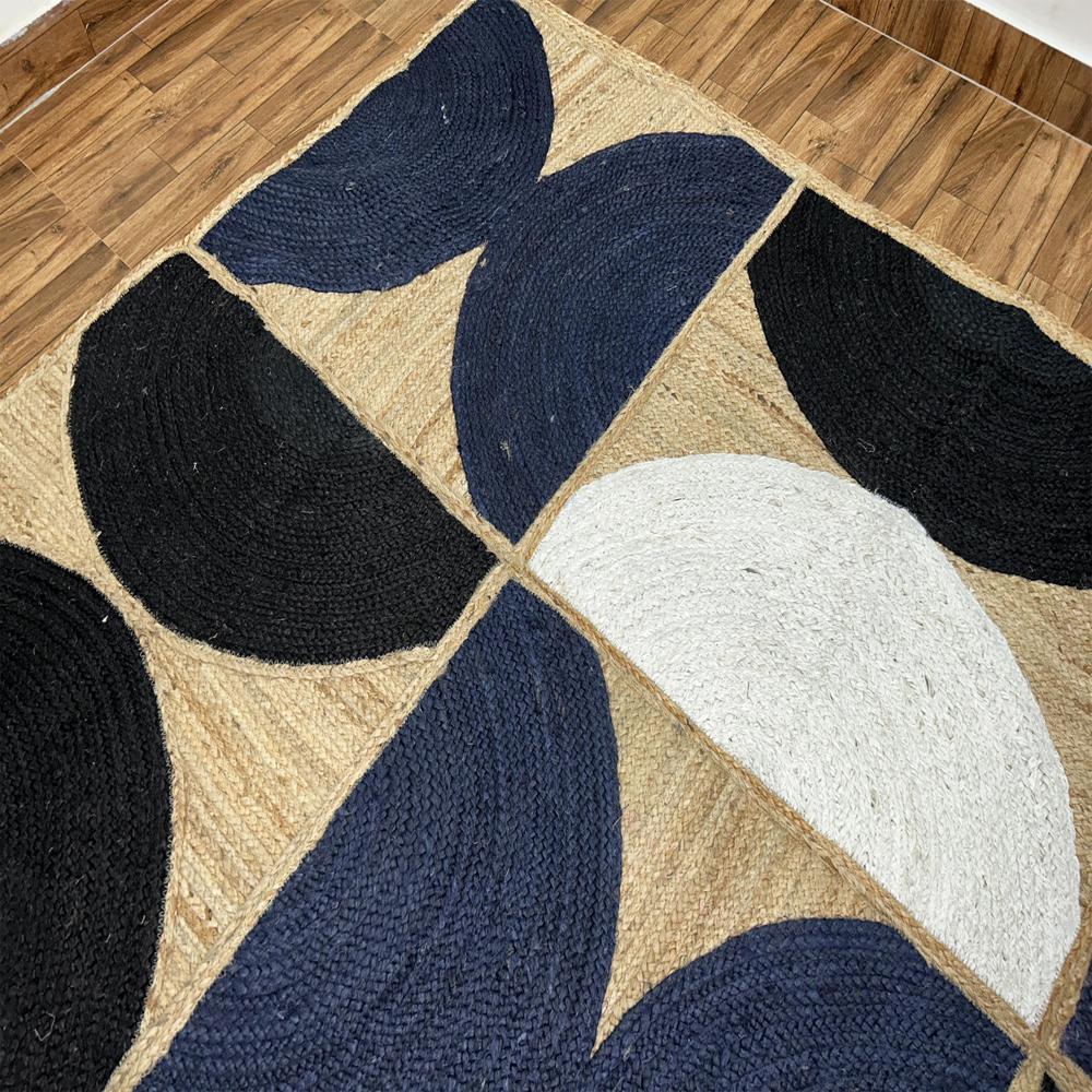 Geometric Jute Rug Navy & Black Half-Circle