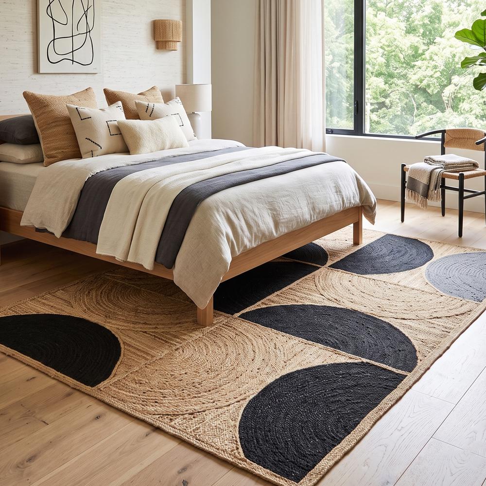 Geometric Jute Rug Black & White Half-Circle