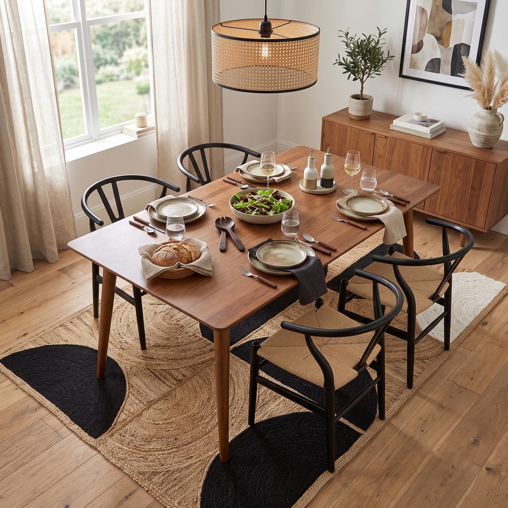 Geometric Jute Rug Black & White Half-Circle