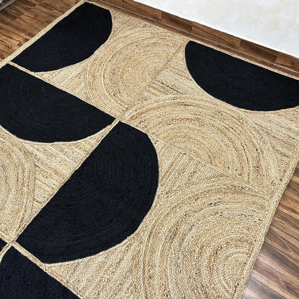 Geometric Jute Rug Black & White Half-Circle