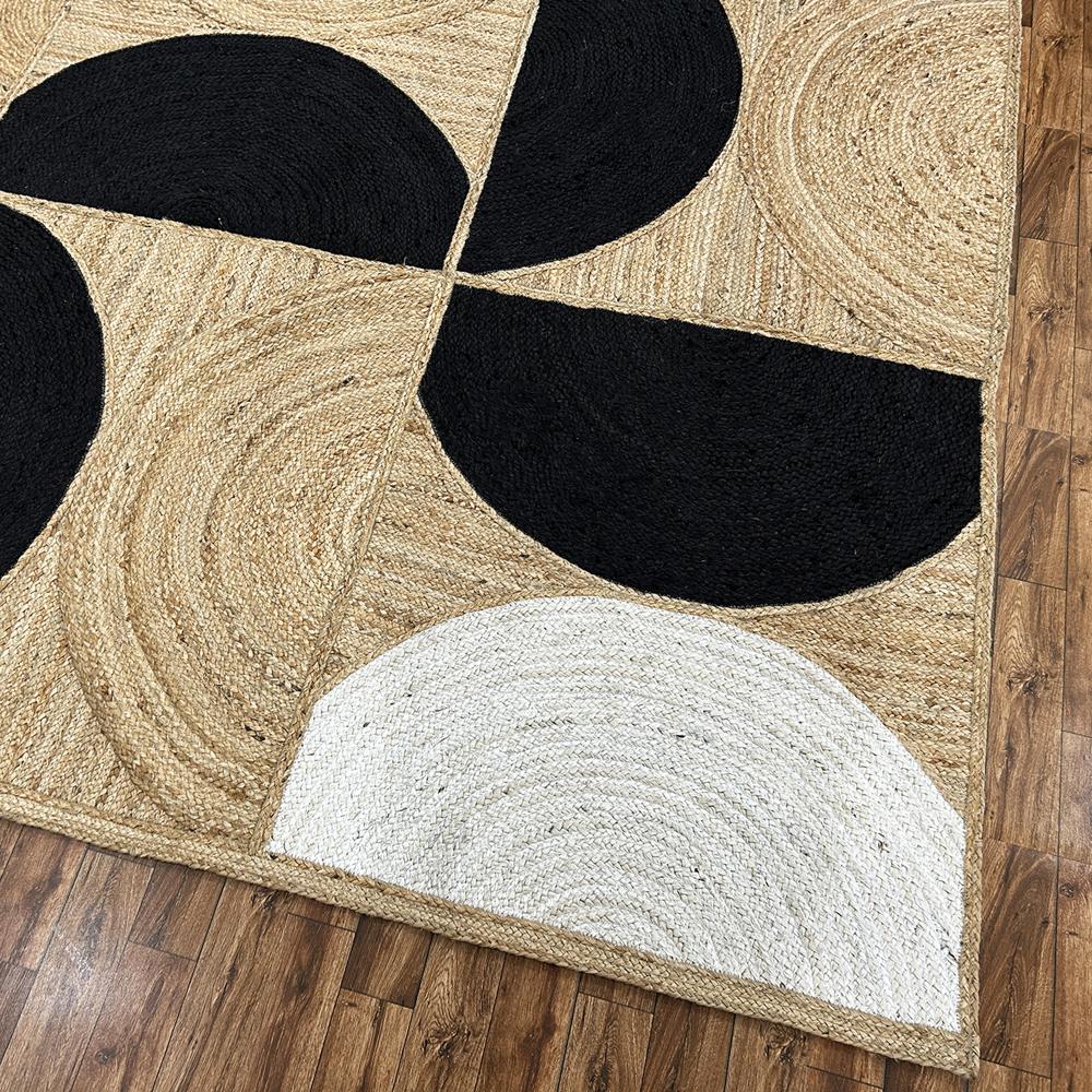 Geometric Jute Rug Black & White Half-Circle