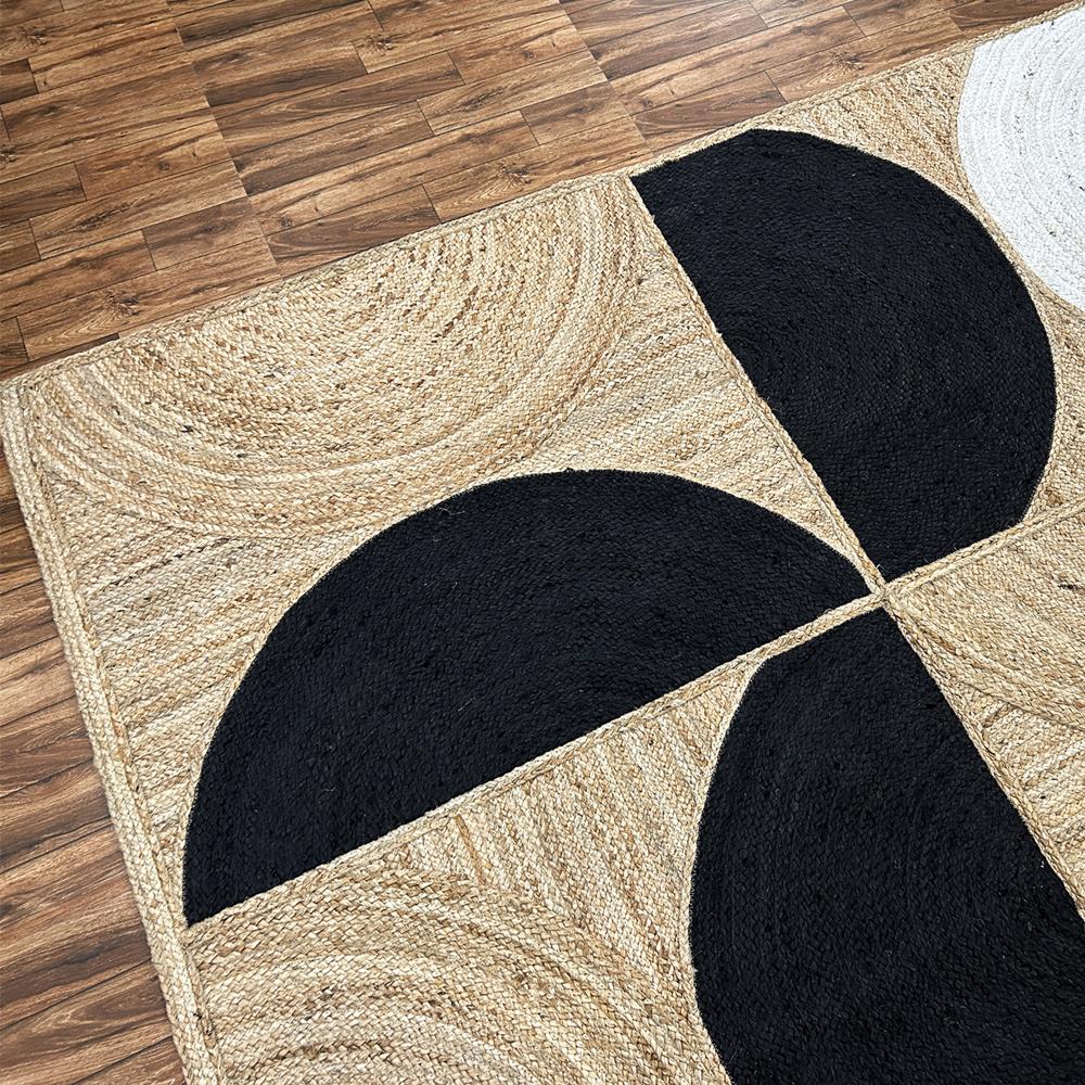Geometric Jute Rug Black & White Half-Circle