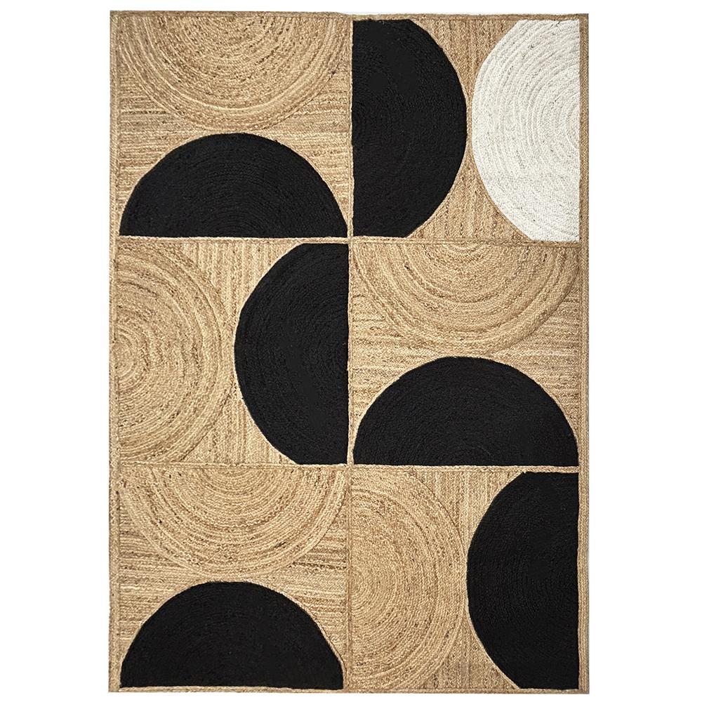 Geometric Jute Rug Black & White Half-Circle
