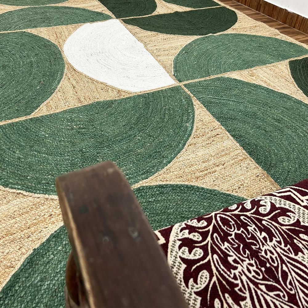 Geometric Jute Rug Green Half-Circle