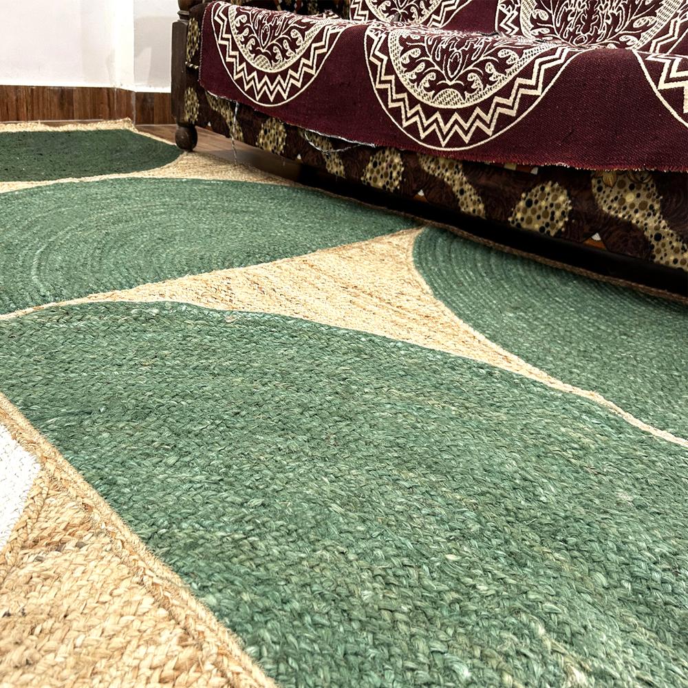Geometric Jute Rug Green Half-Circle