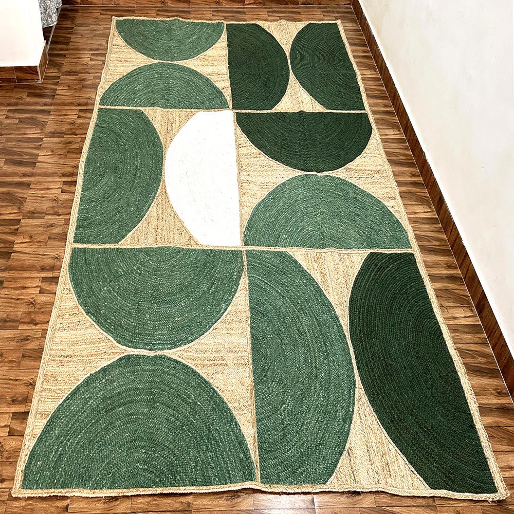 Geometric Jute Rug Green Half-Circle