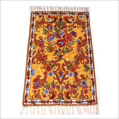 Kashmir Chain Stitch Hand Embroidery Art Silk Rug