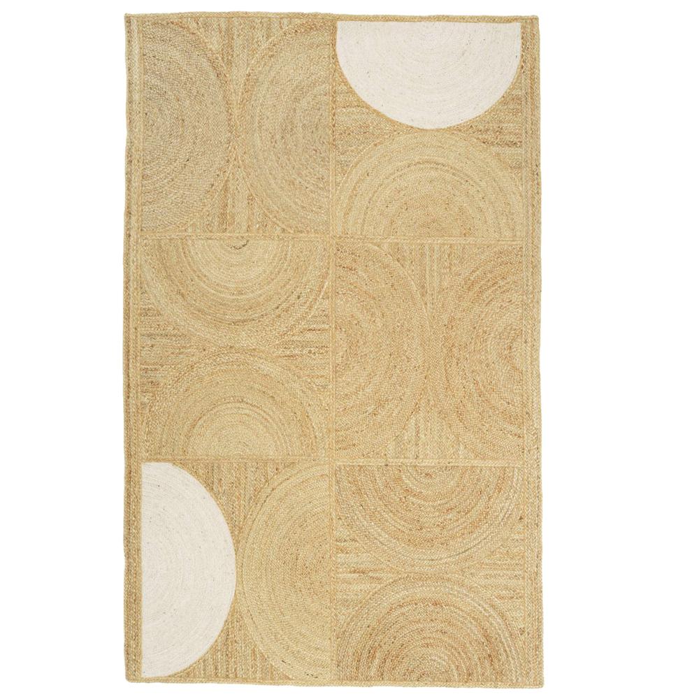 Modern Geometric Jute Area Rug with White Semi-Circle Accents   