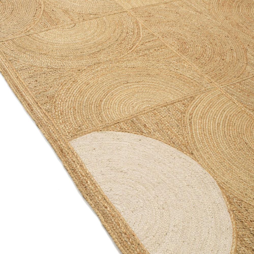 Modern Geometric Jute Area Rug with White Semi-Circle Accents