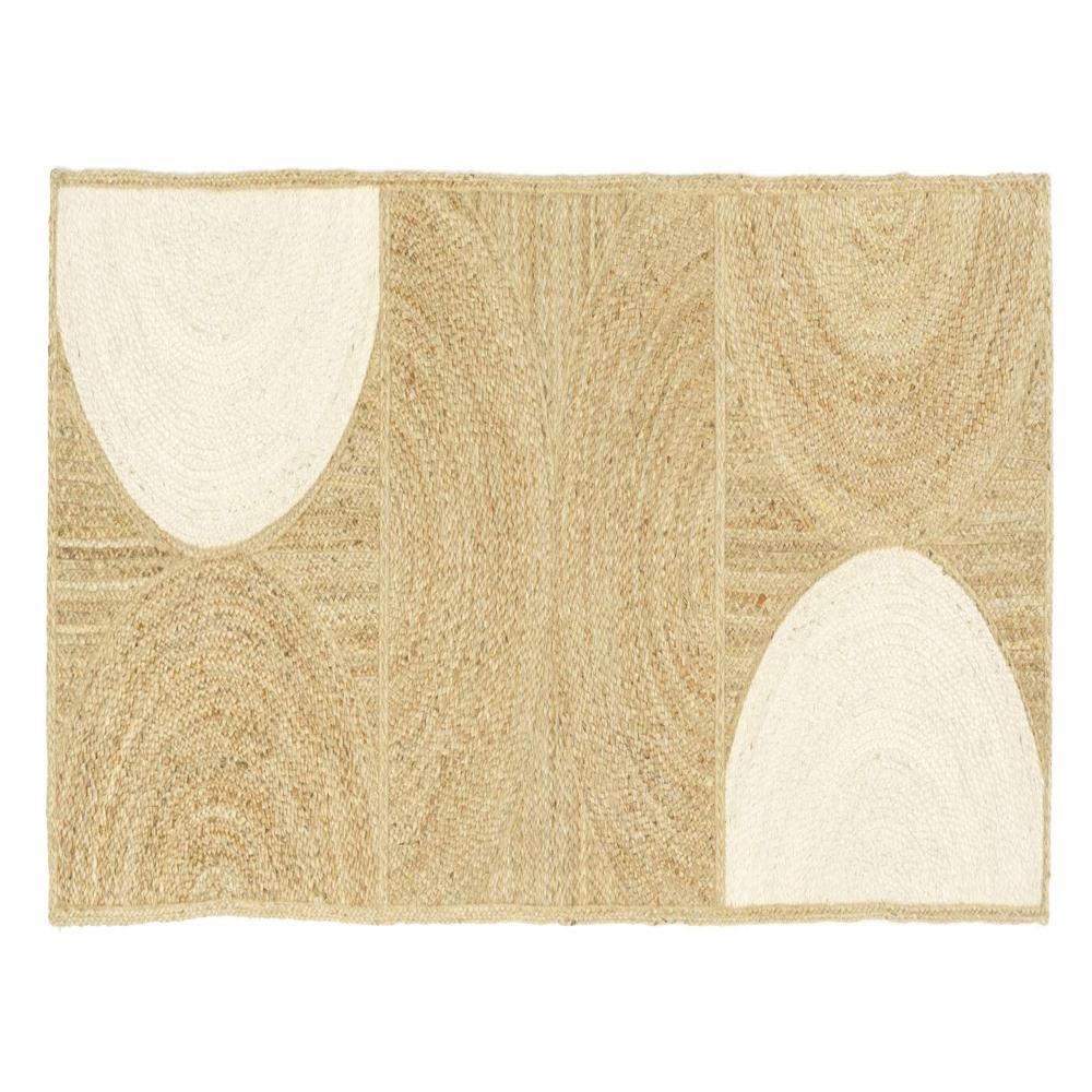 Modern Geometric Jute Area Rug with White Semi-Circle Accents