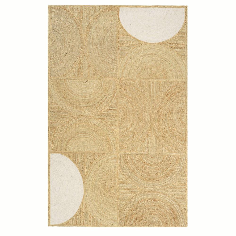 Modern Geometric Jute Area Rug with White Semi-Circle Accents