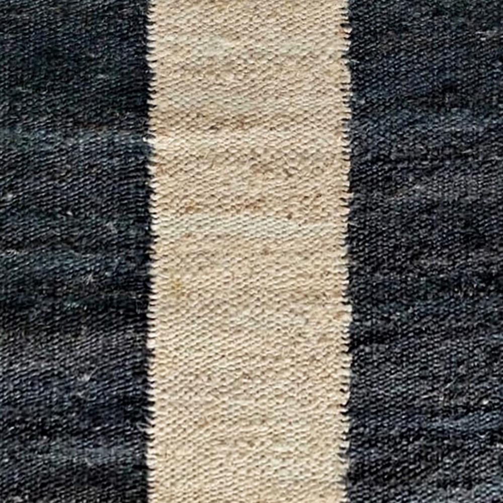 Modern Minimalist Black Jute Runner Rug with Natural Center Stripe