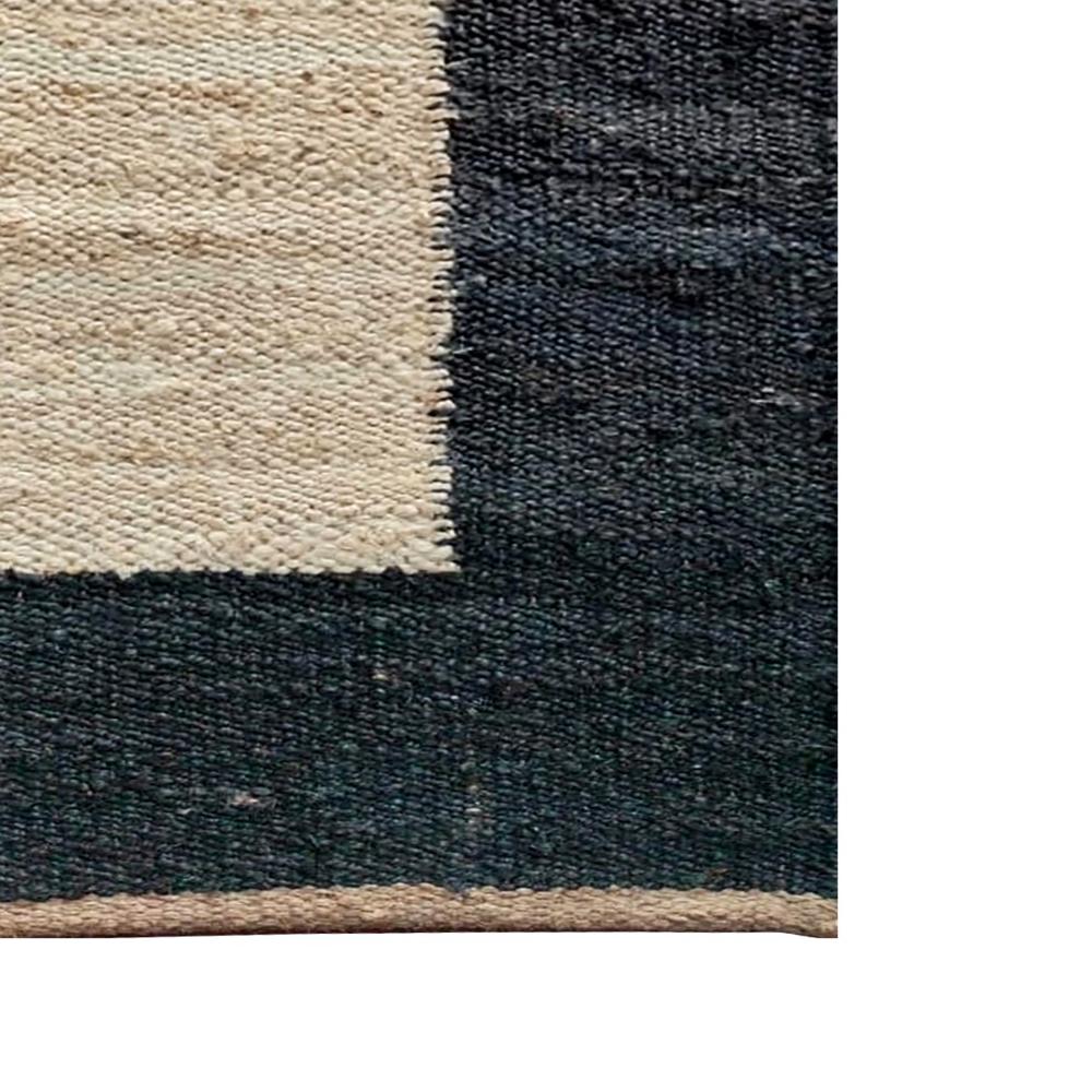 Modern Minimalist Black Jute Runner Rug with Natural Center Stripe