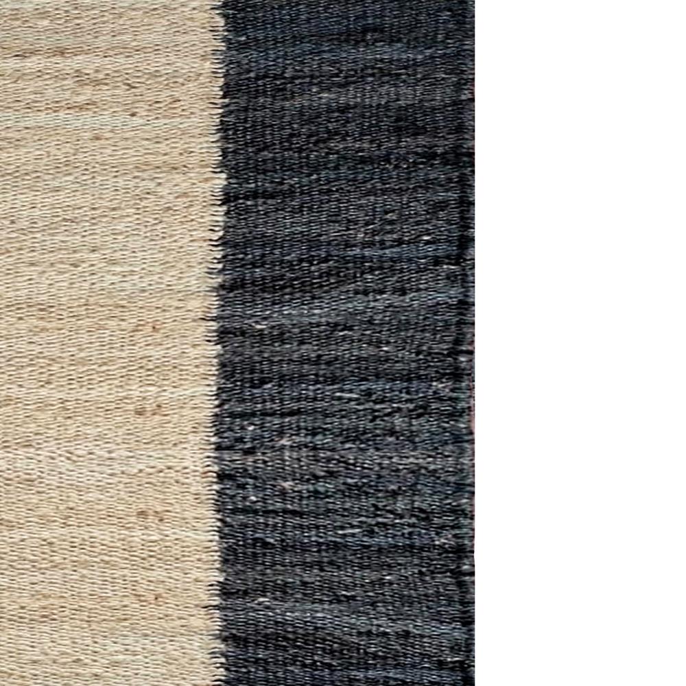 Modern Minimalist Black Jute Runner Rug with Natural Center Stripe