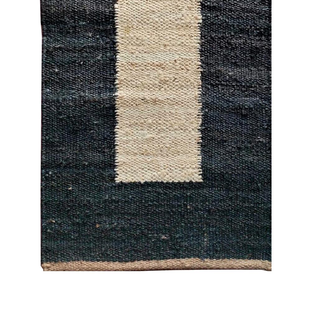 Modern Minimalist Black Jute Runner Rug with Natural Center Stripe