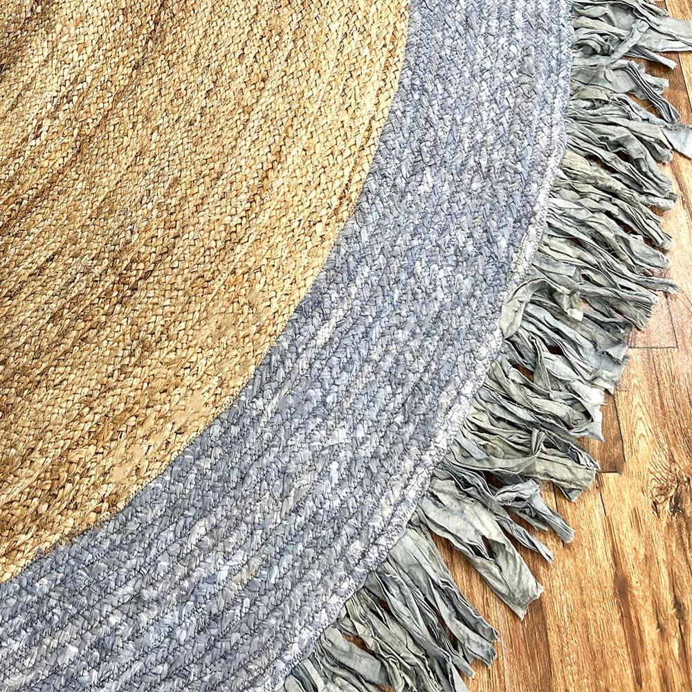 Handcrafted Round Jute Rug with Fringed Edges