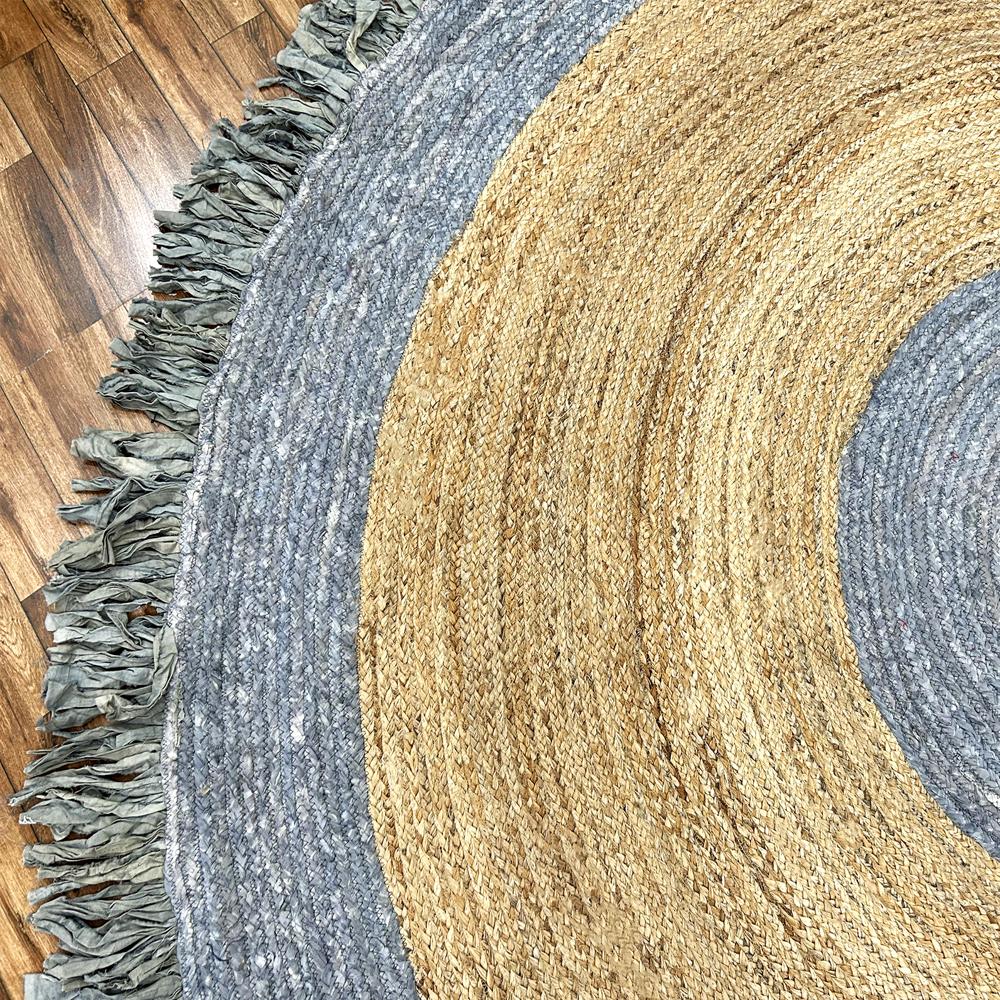 Handcrafted Round Jute Rug with Fringed Edges