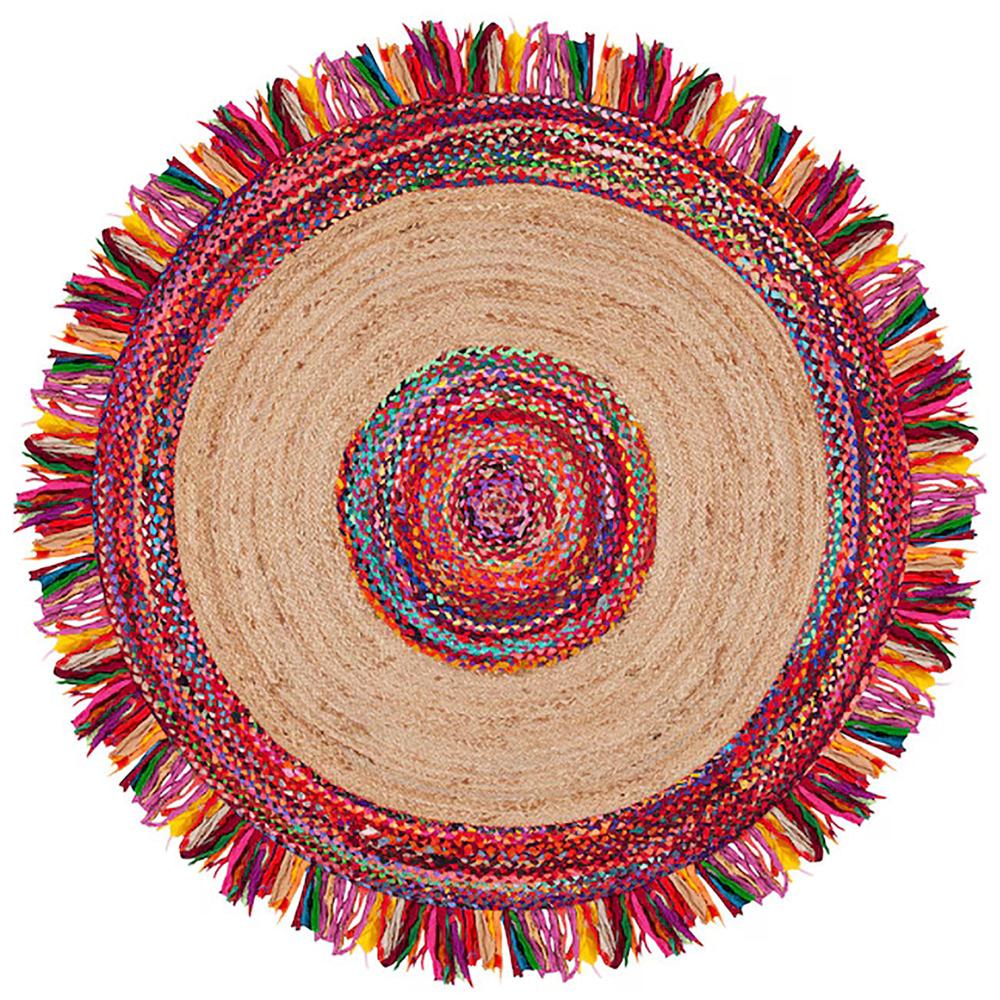 Hand-Braided Natural Jute & Recycled Fabric Round