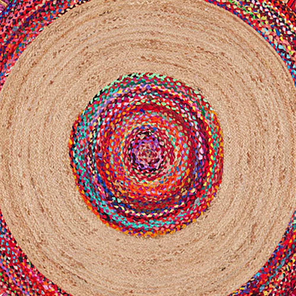 Hand-Braided Natural Jute & Recycled Fabric Round