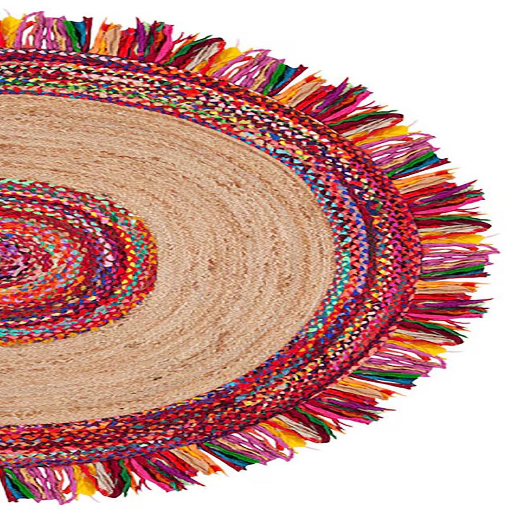 Hand-Braided Natural Jute & Recycled Fabric Round