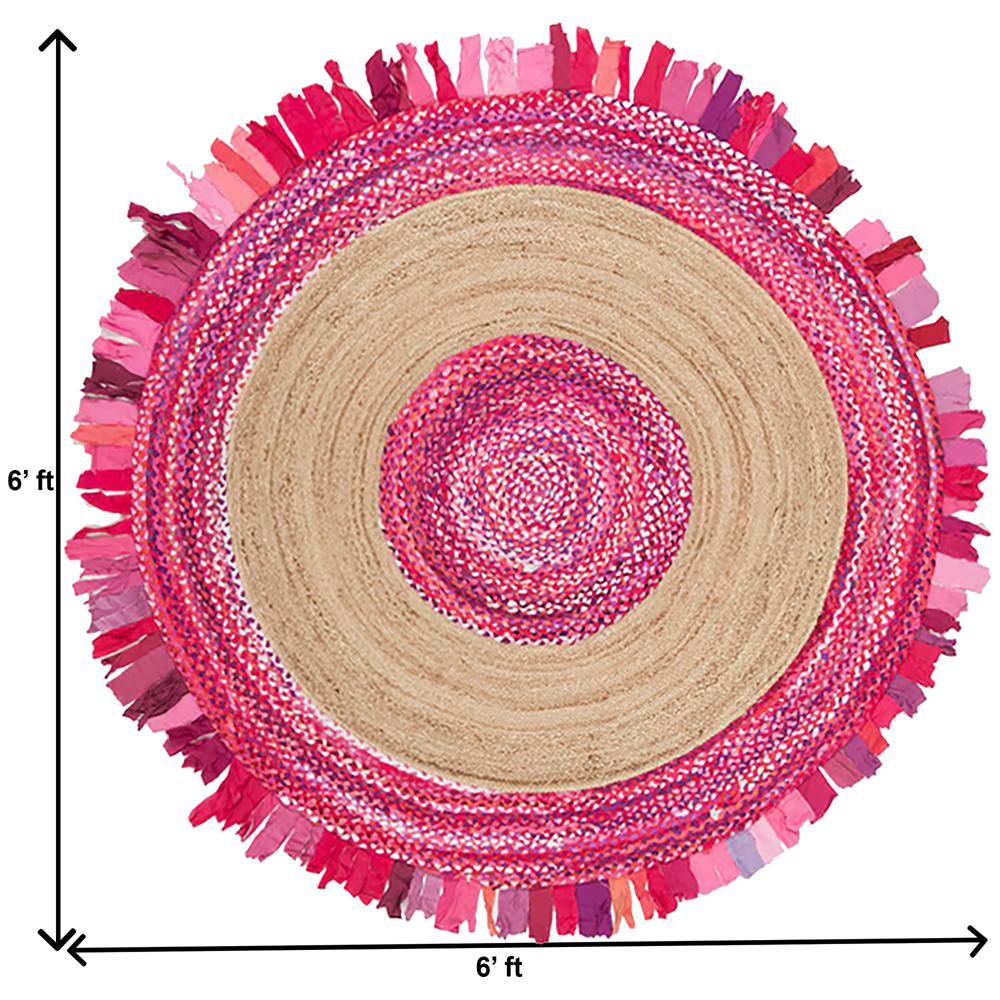 Hand-Braided 6ft Natural Jute & Recycled Fabric Round