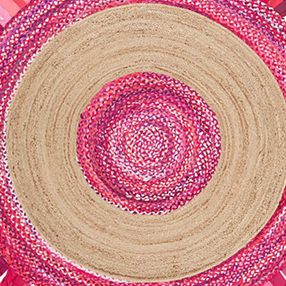 Hand-Braided 6ft Natural Jute & Recycled Fabric Round