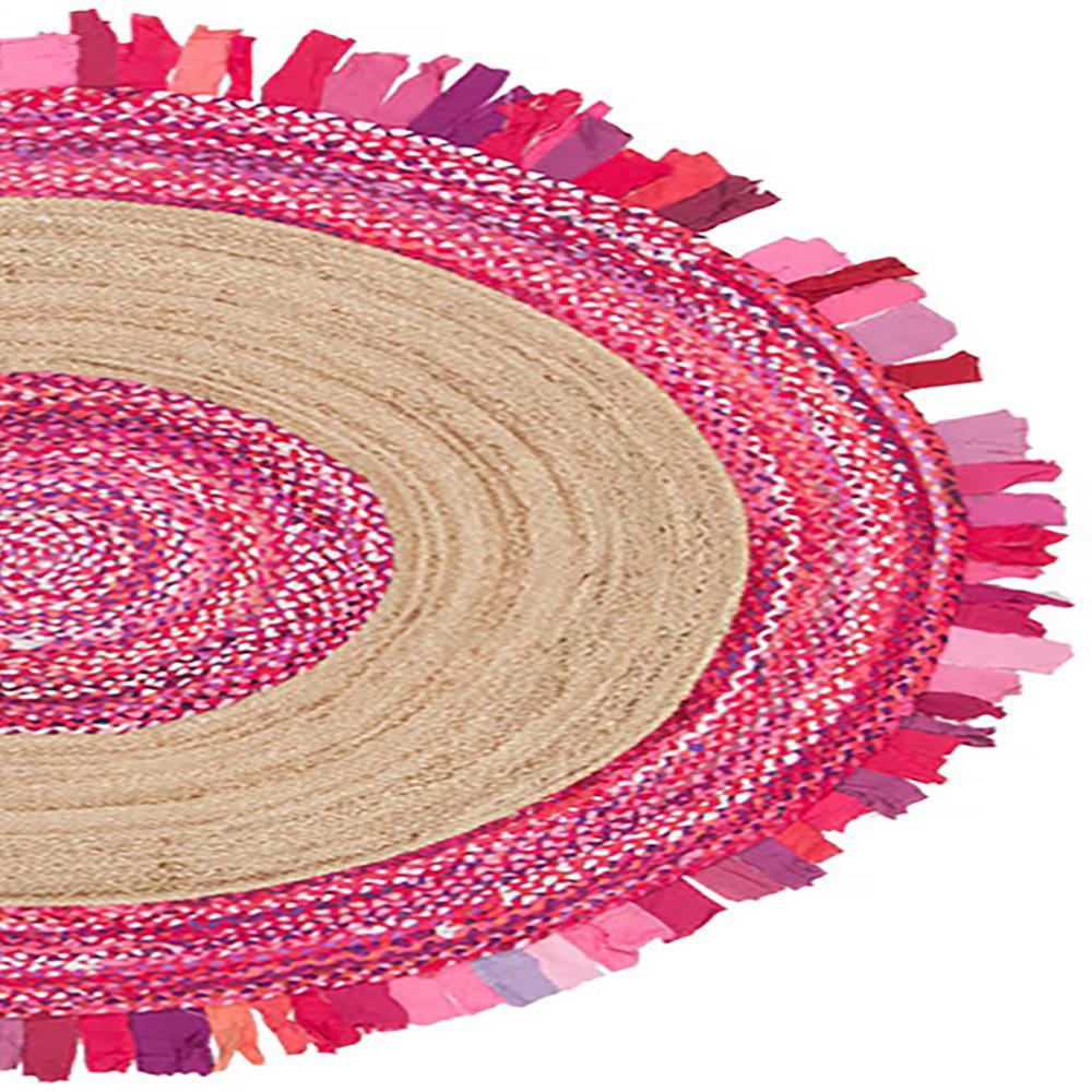 Hand-Braided 6ft Natural Jute & Recycled Fabric Round