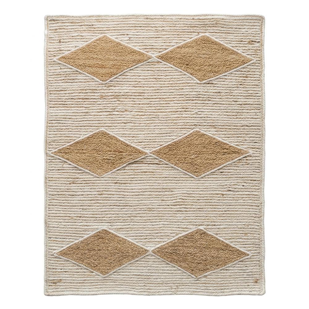 Hand-Woven Rectangular Jute Rug with Ivory Base