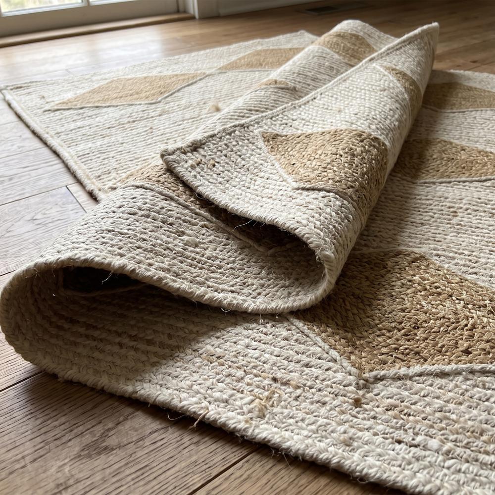Hand-Woven Rectangular Jute Rug with Ivory Base