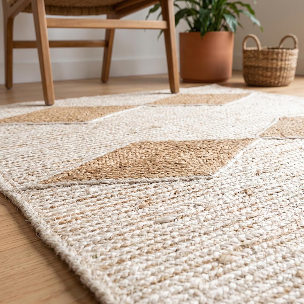 Hand-Woven Rectangular Jute Rug with Ivory Base
