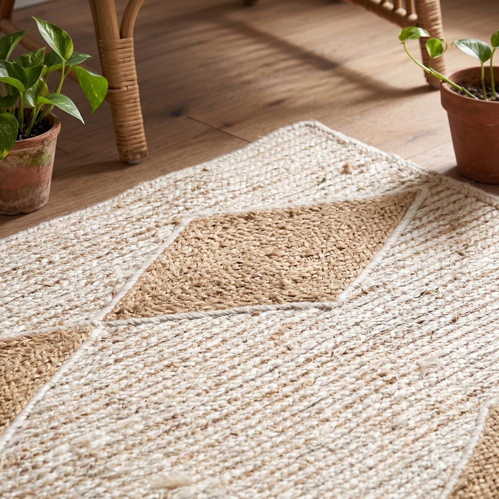 Hand-Woven Rectangular Jute Rug with Ivory Base