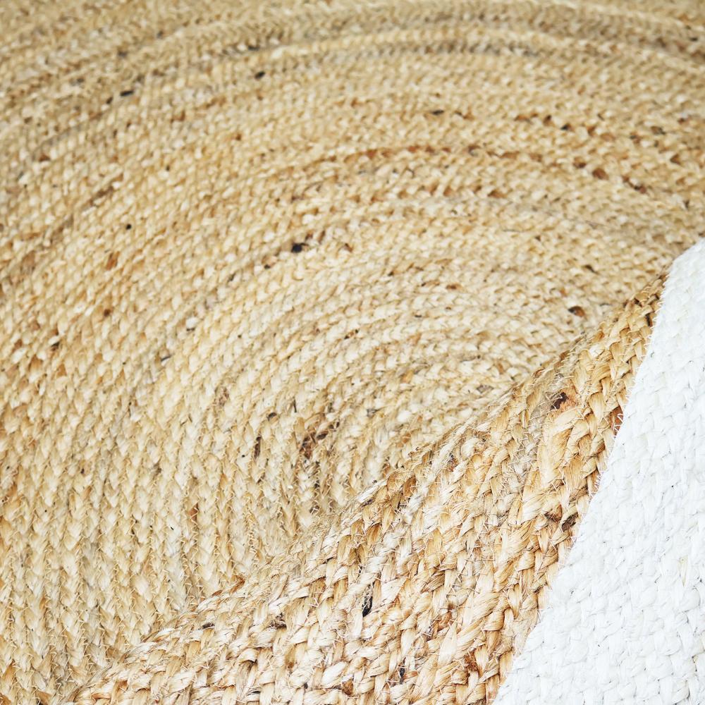 Handcrafted Round Jute Rug with Ivory White Border