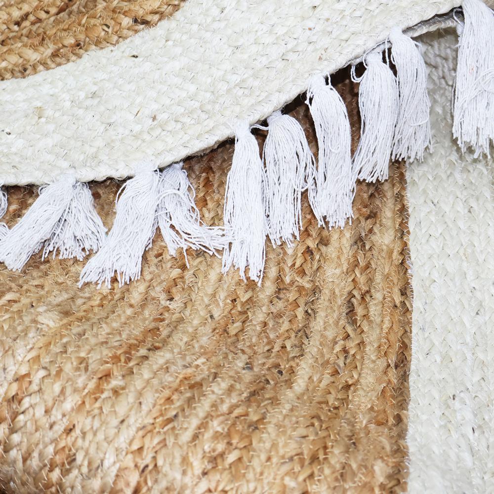 Handcrafted Round Jute Rug with Ivory White Border