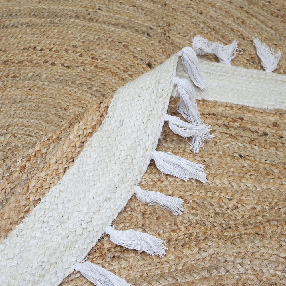Handcrafted Round Jute Rug with Ivory White Border