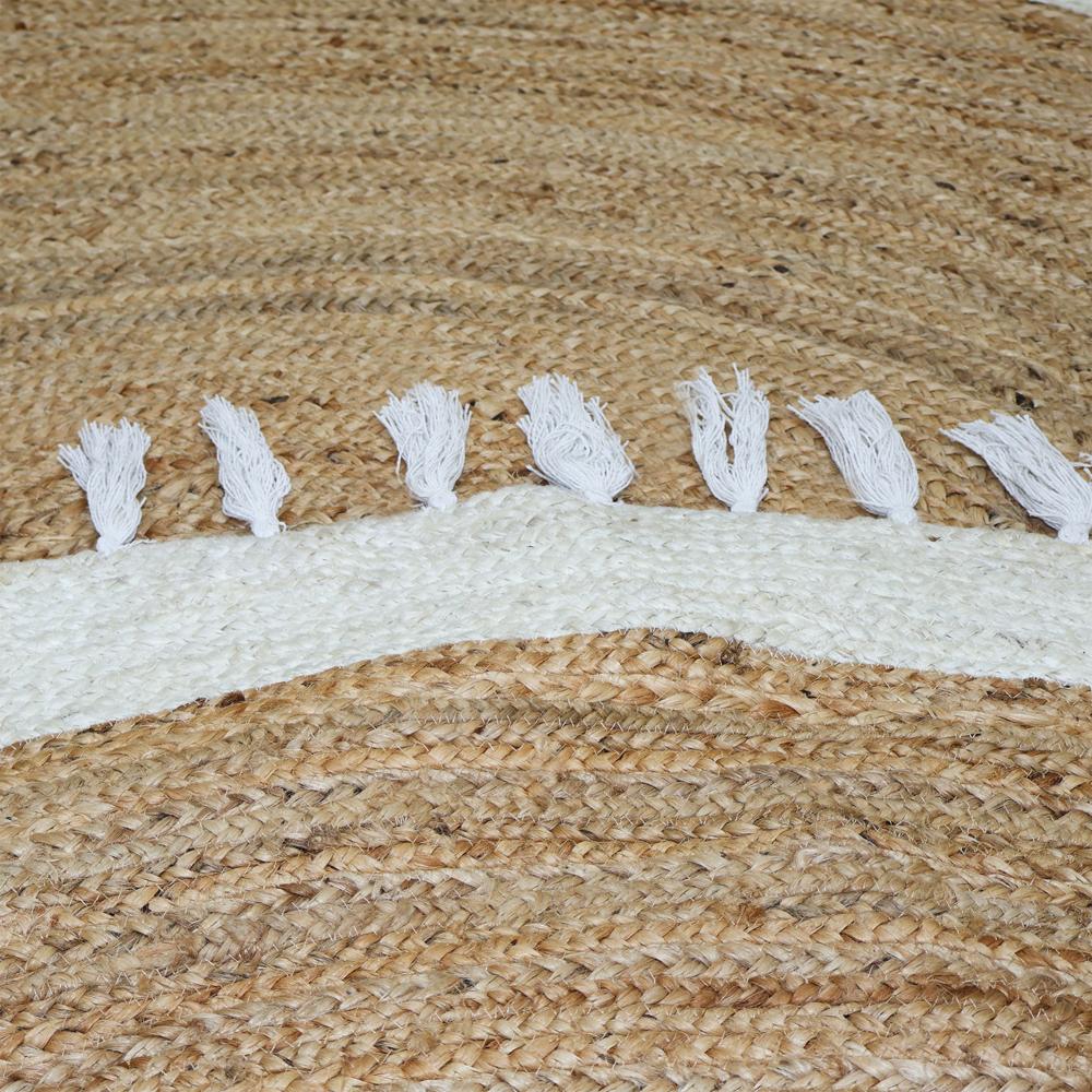 Handcrafted Round Jute Rug with Ivory White Border