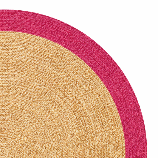 Handcrafted Round Jute Rug with Hot Pink Border Accent