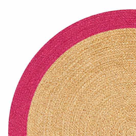 Handcrafted Round Jute Rug with Hot Pink Border Accent