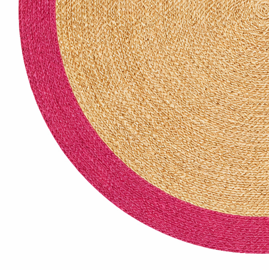 Handcrafted Round Jute Rug with Hot Pink Border Accent