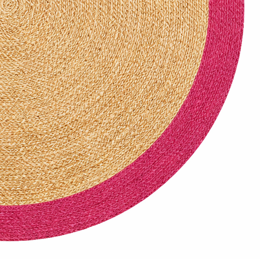 Handcrafted Round Jute Rug with Hot Pink Border Accent