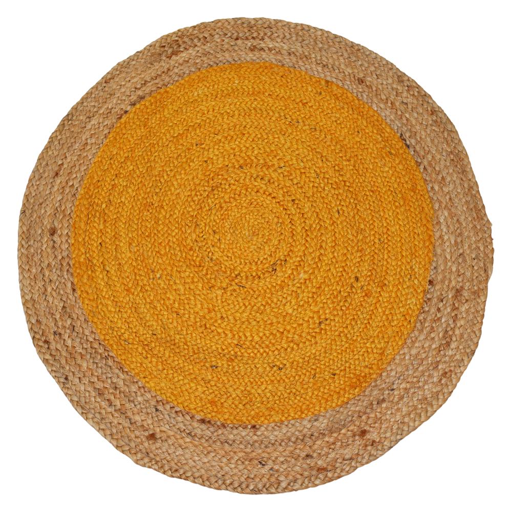 Mustard Yellow & Natural Jute Round Braided Area Rug