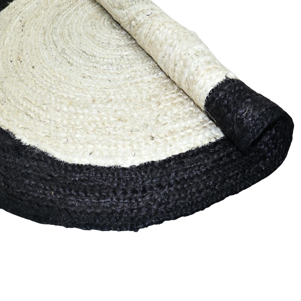 Modern Minimalist Round Black and Natural Braided Jute Rug