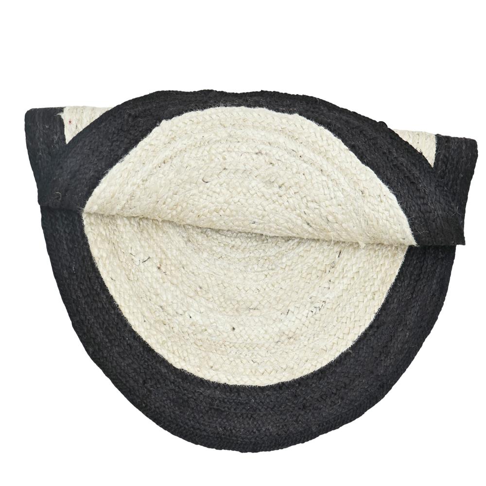 Modern Minimalist Round Black and Natural Braided Jute Rug