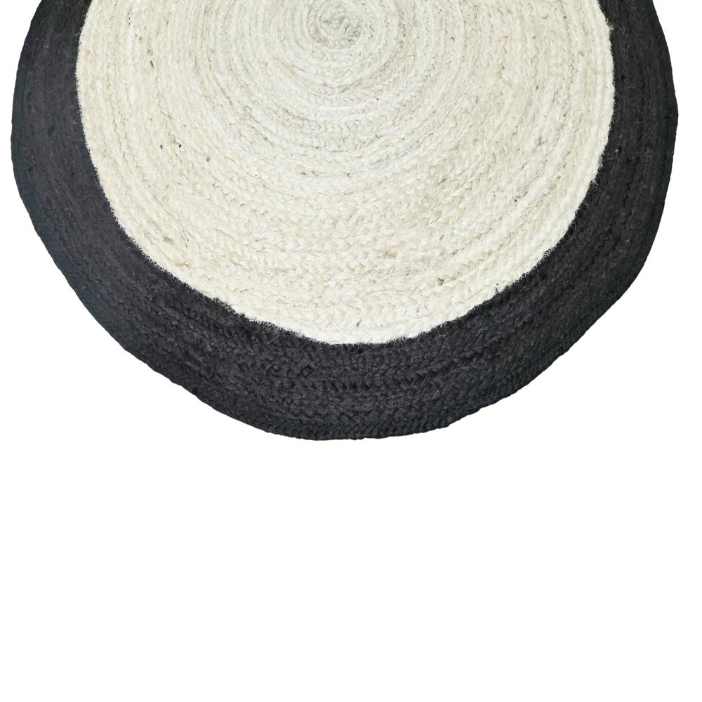 Modern Minimalist Round Black and Natural Braided Jute Rug