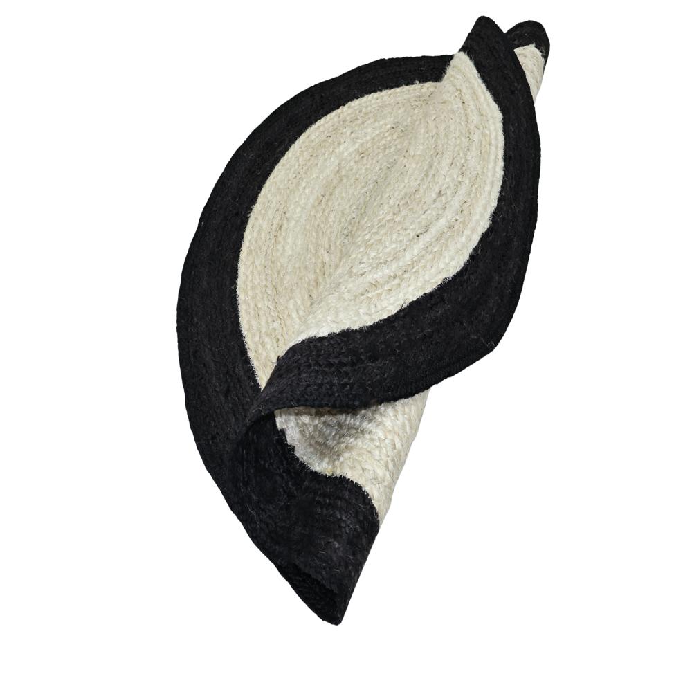Modern Minimalist Round Black and Natural Braided Jute Rug