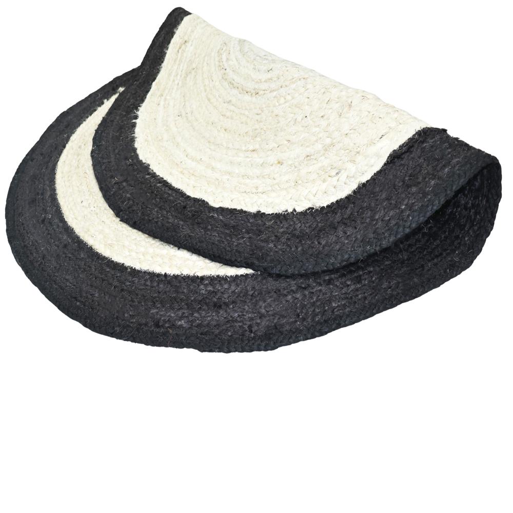 Modern Minimalist Round Black and Natural Braided Jute Rug