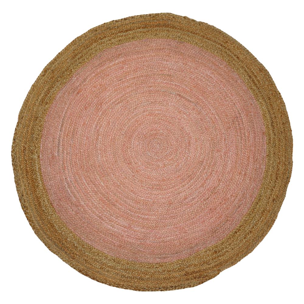 Handcrafted Round Braided Jute Rug with Soft Pink Center